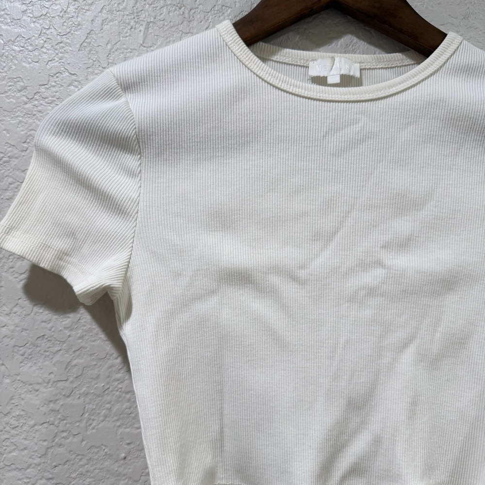 MESHKI Short Sleeve Rib Cropped Top White Size Large - Picture 4 of 9